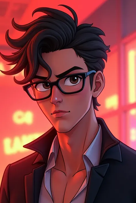 A cute hot sexy aesthetic guy wearing glasses animated