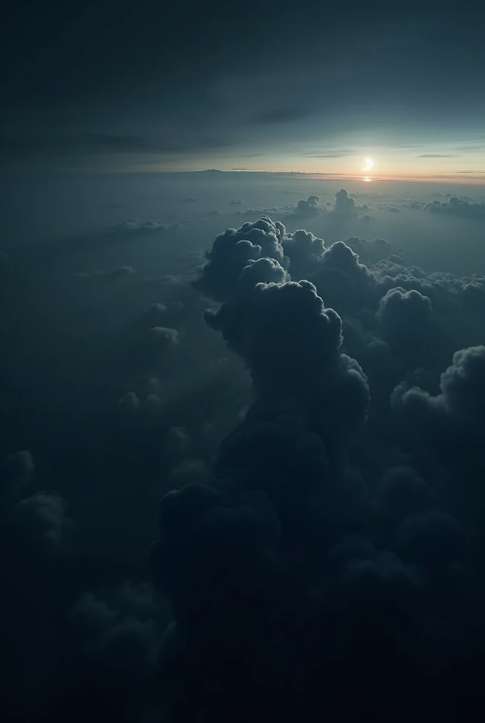  The view must be from above the sky. 
The black cloud is at the bottom of the photo .  The cloud must not cross the middle of the photo . 
 clouds, and the full moon shines at a small size . 
 The sky is very dark black . 
All blue light in the photo must...