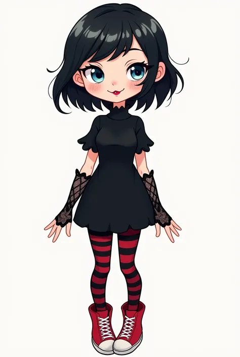 Cartoon. Mavis is a beautiful young vampire woman with a slim-yet-curvy figure, small fangs, pale-fair skin, light blue eyes and silky black hair kept into a flippy bob with V-shaped bangs. She also wore black lipstick, nail polish and eyeshadow around her...