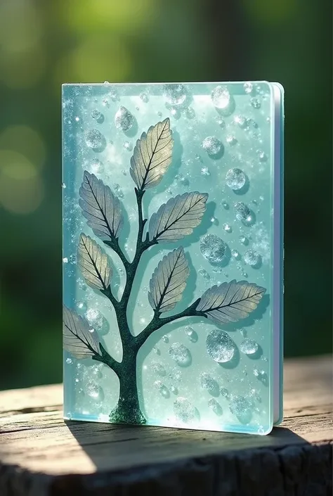 Margin for elegant notebooks made of crystal drops and some tree leaves