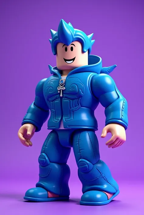 a blue roblox player with purple back graund
 and cool for my youtube channel with a blue out fit