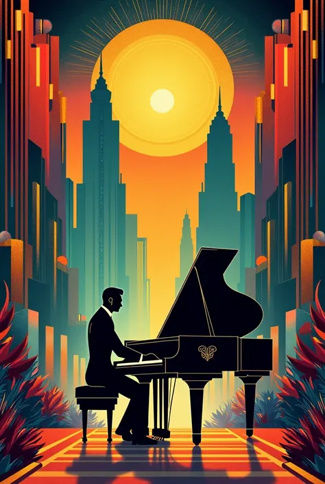 Poster of an art deco music festival 
Without any being just elements 