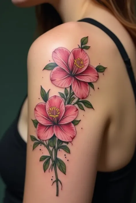 flower tattoo on the shoulder going down to the arm 