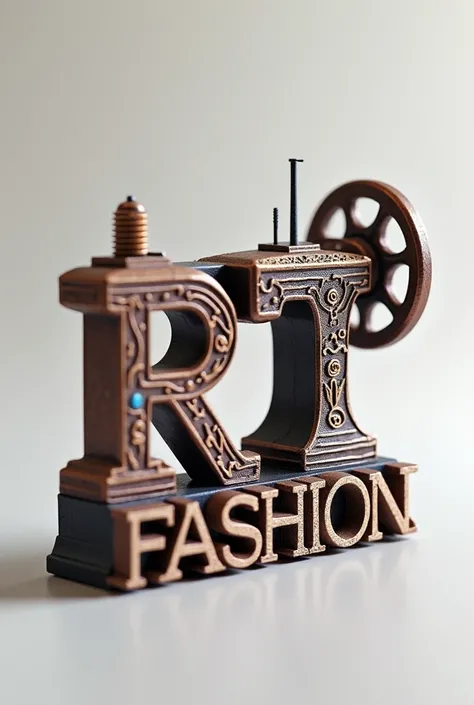 I want to 3D Logo which name is "RT FASHION" With or seasor or more tools in  silai machine png use 
