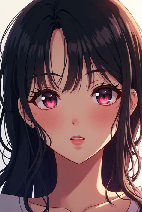 "She is very attractive with well-defined features, has straight eyebrows with a mole at the end, is courageous, and has captivating dark hair. She has striking eyes, and her lips are full."anime design 