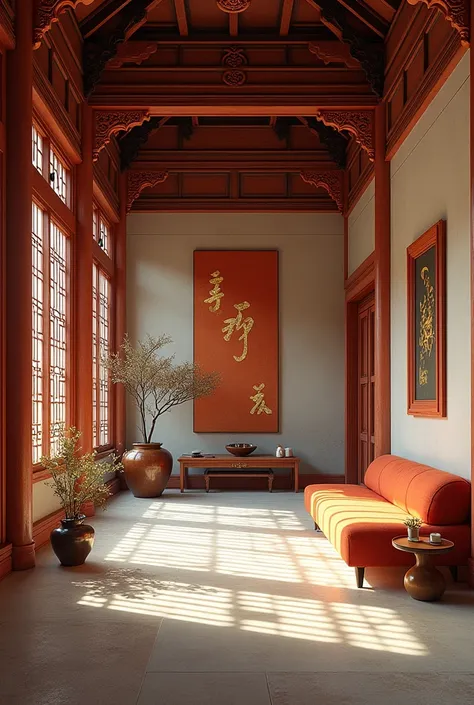  Create a room without furniture of Chinese typologies, Old Japanese and Hindu , that has its colors and shapes 