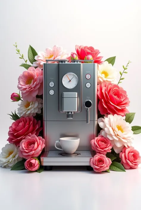 3d picture of coffee machine and flowers