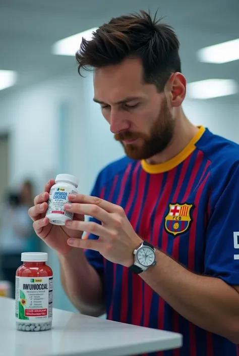 Messi taking the regular immunocal from the company Immunotec 