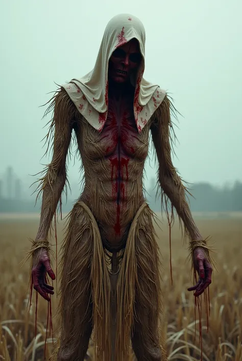 Straw scarecrow , Head of cloth and covered in blood