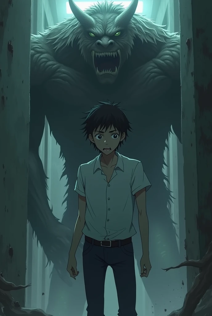 A (in anime character)young anguished man trying to escape a curse in form of a monster(metaphorically), that has been been passed down from generations to generations 