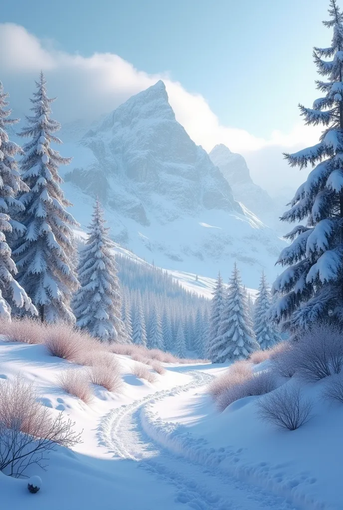 ((RAW Photo), absurdity, (absurdityное разрешение)), masterpiece,  better quality, ( Very detailed 8k unity CG wallpaper), ( The best illustration ), (the best shadow),  realistic ,  beautiful detailed glow ,  better quality, ultra-detailed ,Snowy landscape, crystal winter scene , sparkling white snow ,Sparkling Snowflakes, cold winter air , hot-covered trees ,Quiet seclusion, winter wonderland ,Serene beauty,Winter magic , soft snow blankets , Ice branches ,Sparkling icicles,magical snowfall,Peaceful silence, frozen tracks , fun snow fights , x} warm cozy clothes ,rosy cheeks,hot-breath steam,valley, covered with snow, pristine winter scenery ,fluffy snow, blizzard conditions , clear white landscape , winter silence , icy wonderland , crunchy steps , frozen lake , sparkling frost , winter nostalgia , pristine winter scenery , winter cold ,Clear blue sky, light snowfall ,icy beauty, calm snow-capped mountains {x} majestic snowy vertices, crystal clear air ., ((( Photographic perspective of her )))