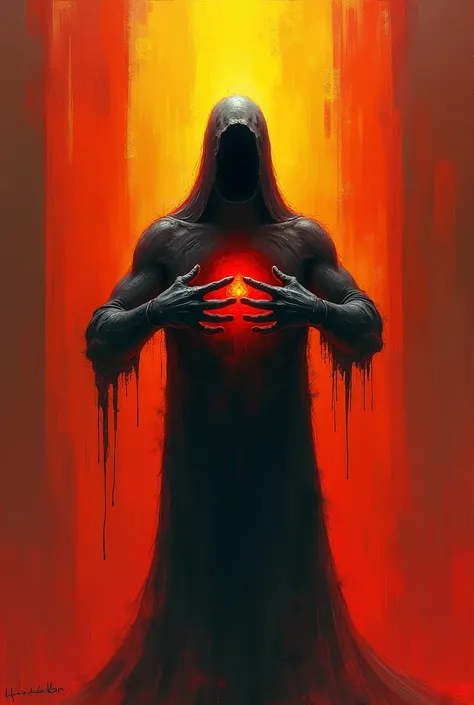 That,  which has no soul .  Person ,  which opens the chest with its hands, and there is the void . In red yellow colors  