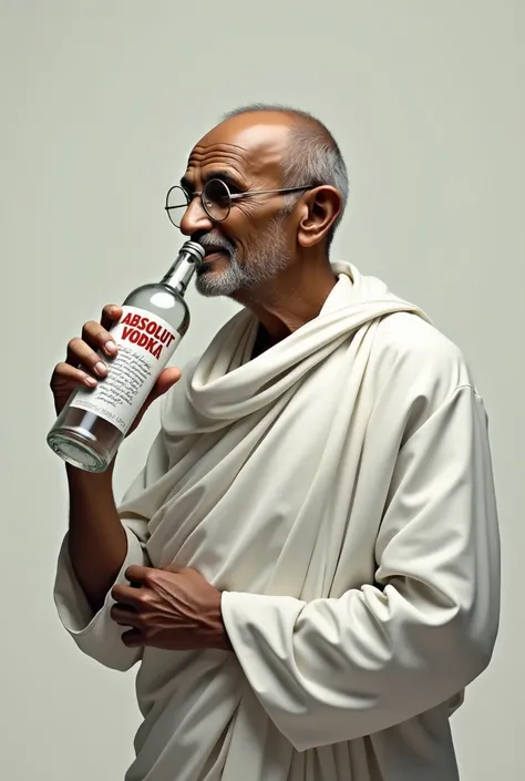 Gandhi che beve la bottiglia absolut vodka.