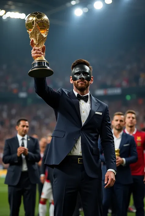 Messi steals the Ballon dOr from Ronaldo at the Ballon dOr and wears a mask