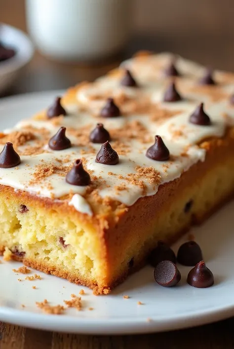 Un gâteau au yaourt à la cannelle et au pépite de chocolat aesthetic en forme de cake rectangle