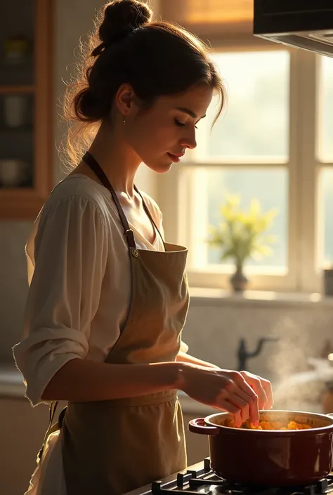 A Lady Cooking with a Pot