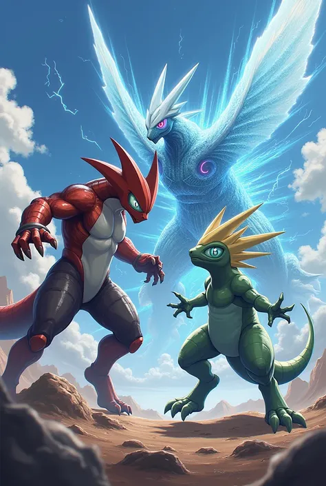 Digimon fighting a Pokemon