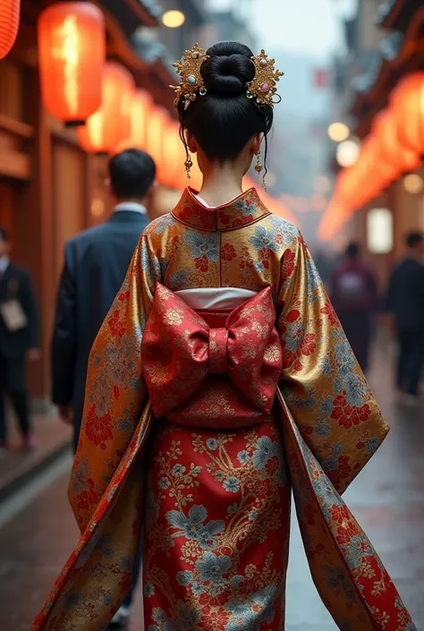 *on the other side of the street Mel walked with one hand resting on the shoulder of her wakashu, as she walked towards a restaurant, her junihitoe kimono is a walking work of art, a statement of luxury and refinement. Made from silk fabrics in shades of d...