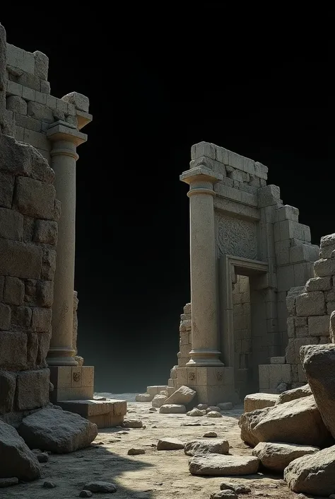 a black background with realistic ancient ruins.