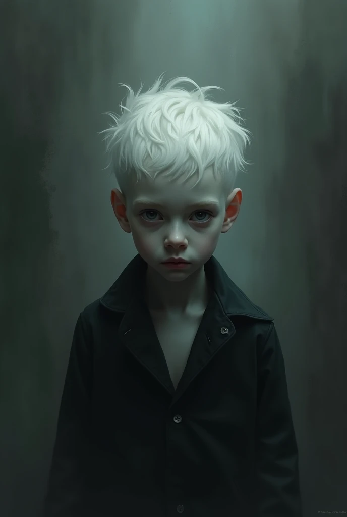   albino boy,in dark tones 