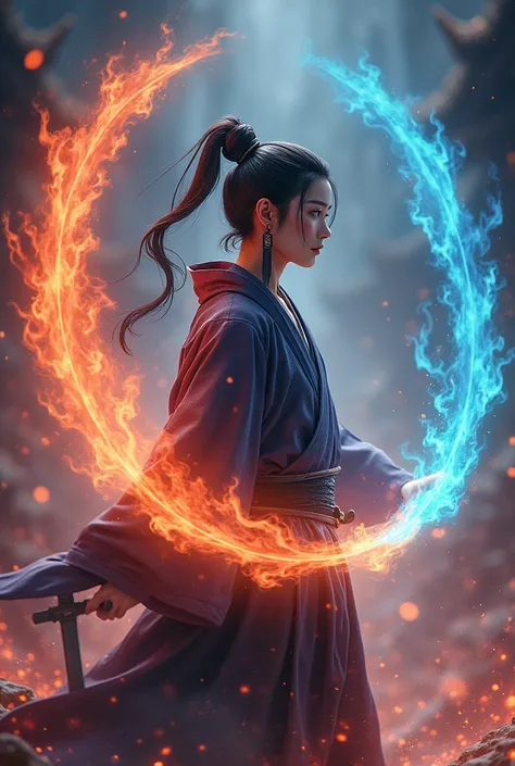  Demon Slayer　The legendary swordsman Tsugikoku Enichi 、 has long, thin square earrings on both ears 。 Enichis seven colors of fire dancing like a dragon around Enichi