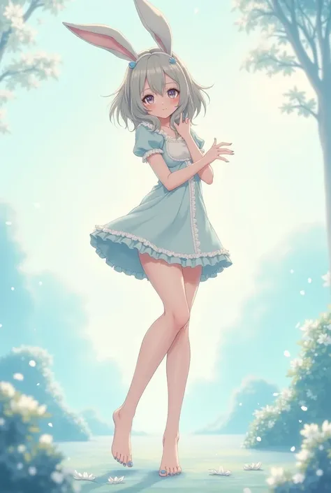 Anime bunny girl barefoot with blue toenails 
