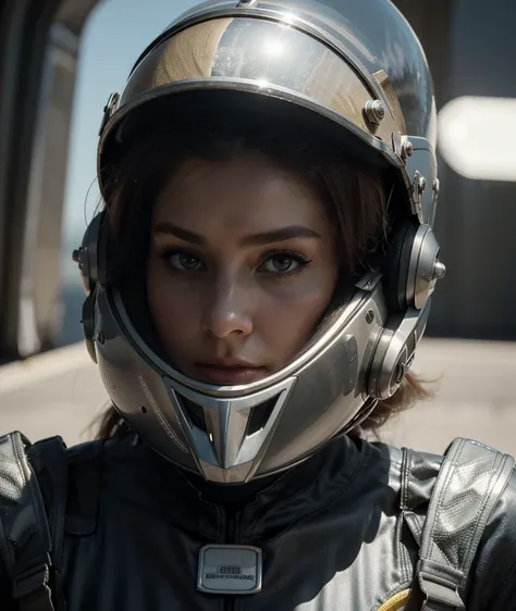 a close up of a woman in a helmet and a helmet on, 2 0 2 1 cinematic 4 k framegrab, barbarella, by Anna Katharina Block, fighter pilot in the cockpit, moody : : wes anderson, retro photography, furious gorgeous woman, sixties, faster, awarded on cgsociety,...