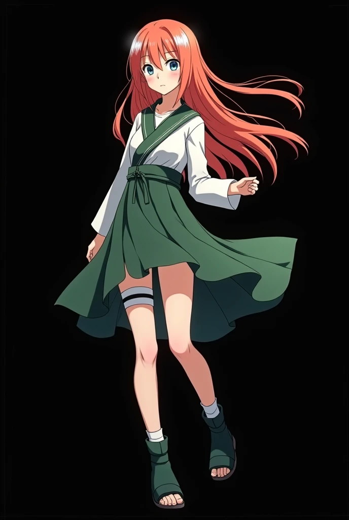 A beautiful standing, full-bodied girl named Mai Yamamoto ( FOURTEEN YEARS ).  character from the anime  "Naruto Shippuden" Exactly like in the anime .  straight fire-colored hair with two white locks highlighted on the front. The hair flying in the wind. ...