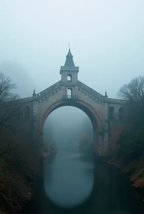 35mm film photograph, shot on Lomochrome Color 92s, using a film camera, in the style of Lomography Magazine. Depict the mist-covered Devils Bridge, a famous tourist landmark in Germany. The image should feature cinematic lighting, high-resolution clarity,...