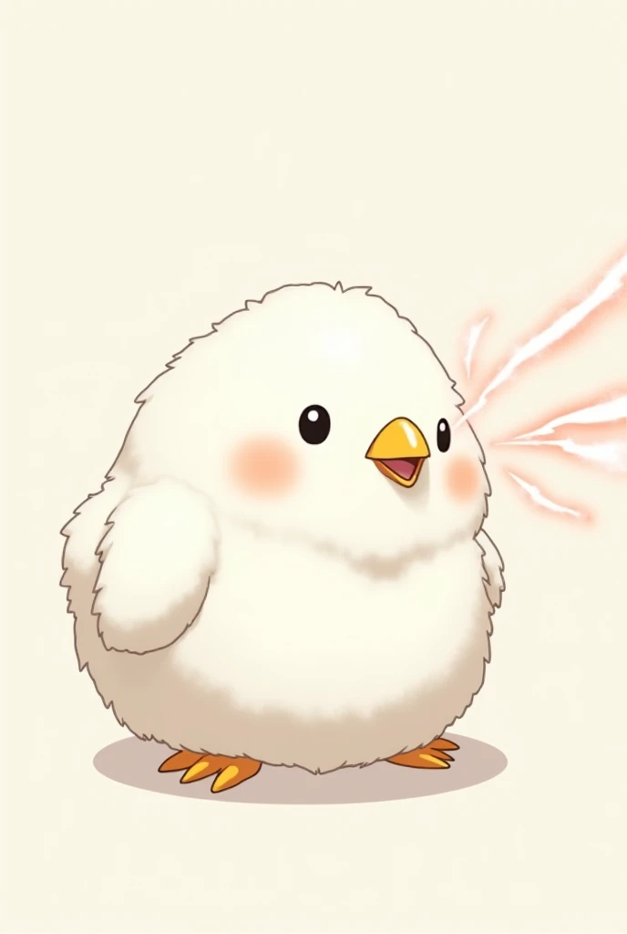 Masterpiece,Best quality, Anime style, pure white sparrow mascot, round body, fluffy body, simple face, cute appearance, ((mouth open and shoots A very thick and large and powerful laser beam))