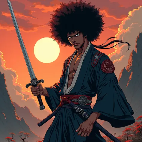 afro samurai,   anime style 