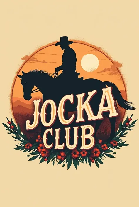 Logo ,  style Chilean Cueca musical,  with vintage lyrics that say the jockey club, Without horses 