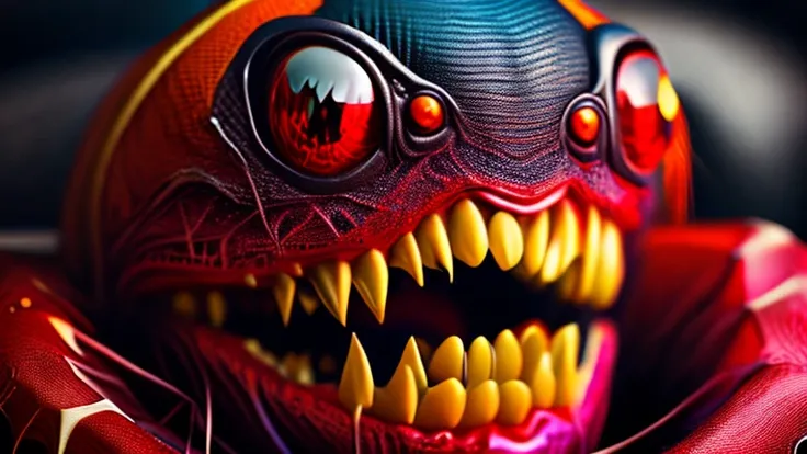 a huge mouth with lots of teeth, big head, spider, ultra vivid eye-catching colors, strong contrasts, (best quality,4k,8k,highres,masterpiece:1.2),ultra-detailed,(realistic,photorealistic,photo-realistic:1.37),HDR,UHD,studio lighting,extreme detail descrip...