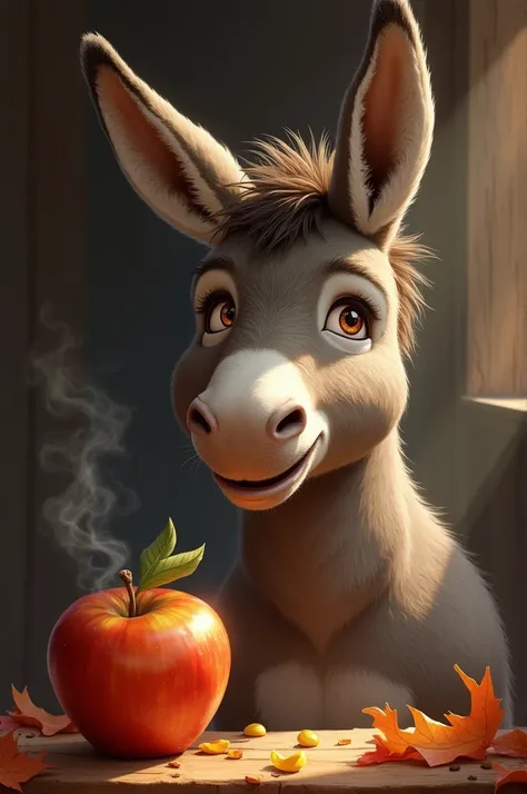 Donkey eating a roasted apple 