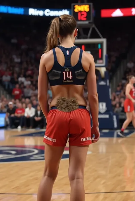 Sabrina Ionescu a la diarrhée et fait caca sur son short en plein milieu dun match ((son short est recouvert de merde au milieu de ses fesses)) debout de dos plus maillot