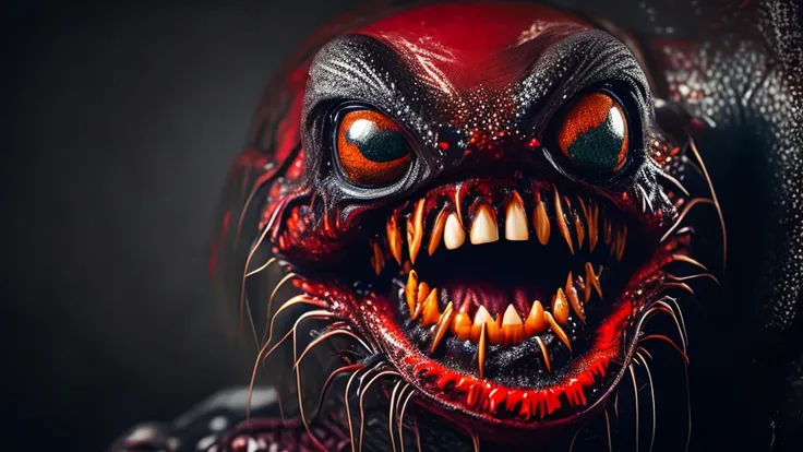 a huge mouth with lots of teeth, big head, spider, ultra vivid eye-catching colors, strong contrasts, (best quality,4k,8k,highres,masterpiece:1.2),ultra-detailed,(realistic,photorealistic,photo-realistic:1.37),HDR,UHD,studio lighting,extreme detail descrip...