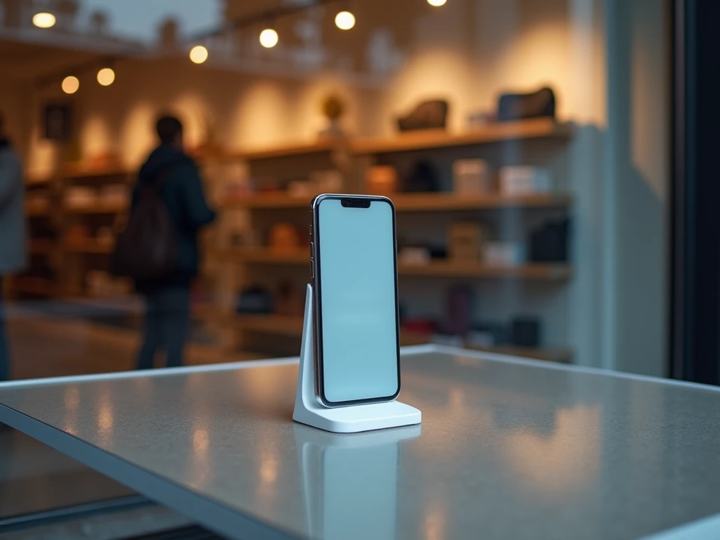  make an image of a sale of a smartphone ,  take a view from outside the store that is selling the smartphone and do it in the window behind the glass on a table, With it supported .. I don&#39;t want people in the picture. Do the perspective do it from ou...