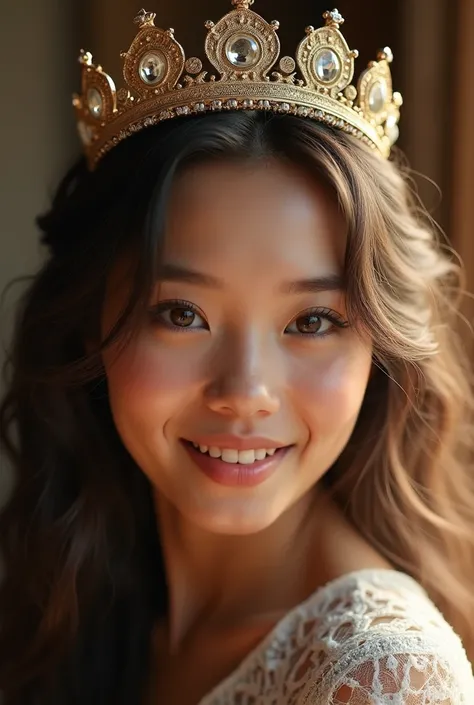 (8k, RAW photo, Best quality, Art board:1.2), (really, photo-really:1.37),  super-detailed ,  very high definition , with.twtzuyu, 1 girl, looking at the viewer,Smiling, ((wearing a crown on the head)), queen,  beautiful detailed eyes,  ( floating hair ), ...