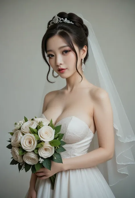  beautiful  한국 여성의, Bouquet, Wedding, Alone, Wedding드레스,  very big boobs,  beautiful , Bridal makeup , Korean girl