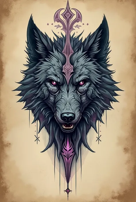 Shadowwalks clan mark ( tattoo look) ( as drawing on a paper) dark blue grey purple and black marking of the shadowwalkers werewolf vampire hybrid clan 