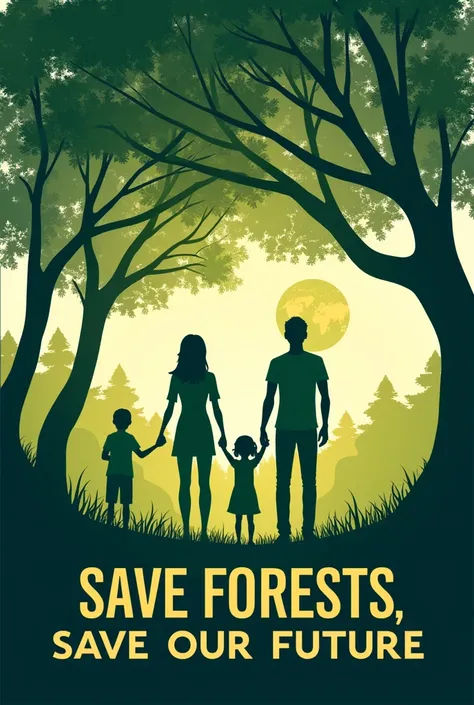 Signage: "Save Forests, Save Our Future!"

Visual: A family under a large tree with a green Earth in the background.
Message: "Forests are vital for a sustainable future. Act now, save our future."
Placement: Urban areas, shopping malls, and bus stops.

Ma...