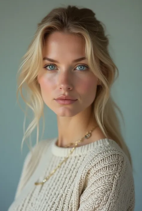 Blond woman 1 blue eyes ,  standing outfit swedish style 