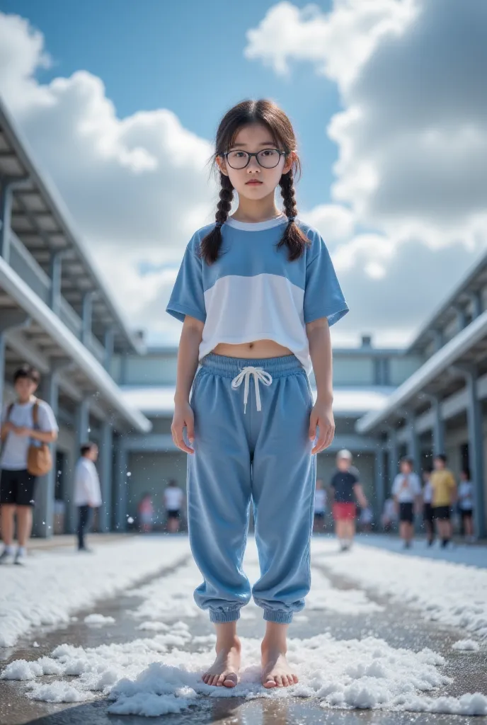 fraction_10,fraction_9_up,fraction_8_up,fraction_7_up,1 girl, alone, dark hair , loose blue and white sportswear,loose blue and ...