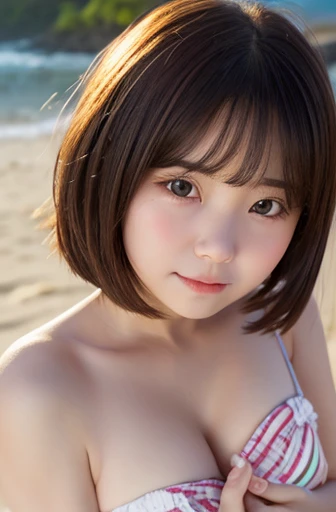    red cheeks   、shy、 The light goes out 、      sandy beach、      Baby bottles are available   、cute、       short hair 、20 years old、Round face、smile、   her breasts are big   、                beautiful eyes   、Angry face、Touching hair with hands、   Serious...