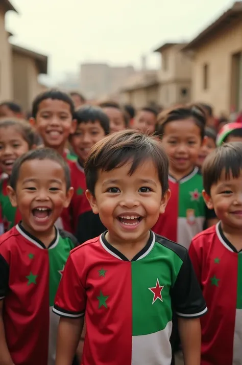 Many babies in Palestine flag jerseys 