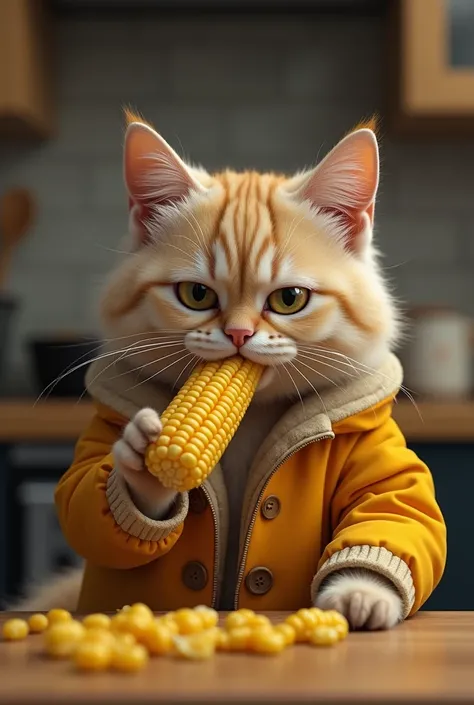 Can a cat in a jacket eat corn