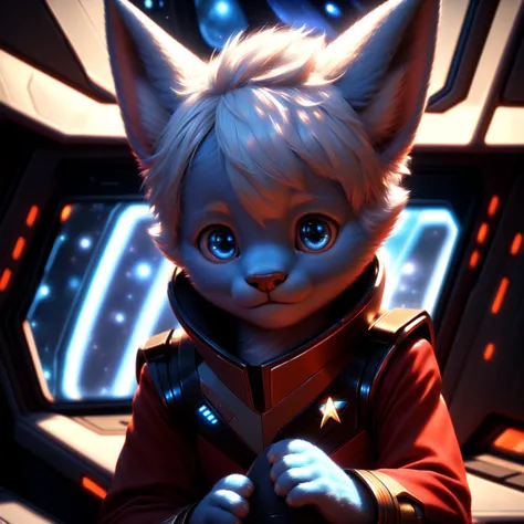 ( detailed face,  detailed background ,  detailed body ), (realistic,photorealistic,photo-realistic:1.37) 
Ein cutees kleines Kind, cute, blue skin,  white hair, in a Star Trek spaceship, he is wearing a red uniform,