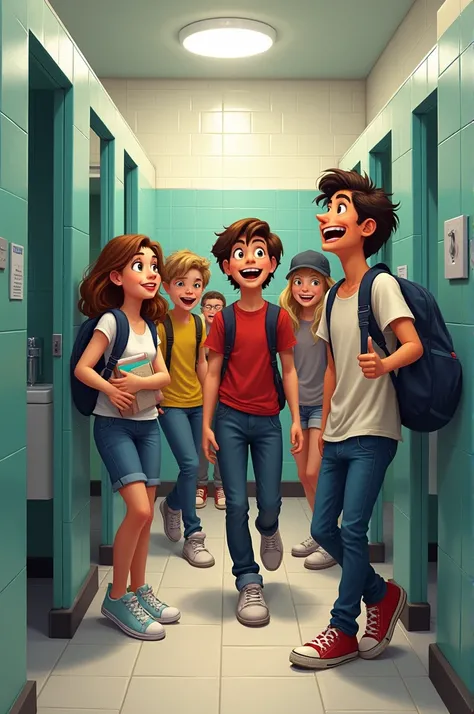 Students at a school finding themselves in the bathroom 