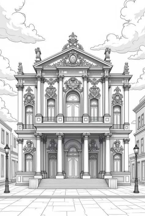 Theater building background for a 2D coloring book