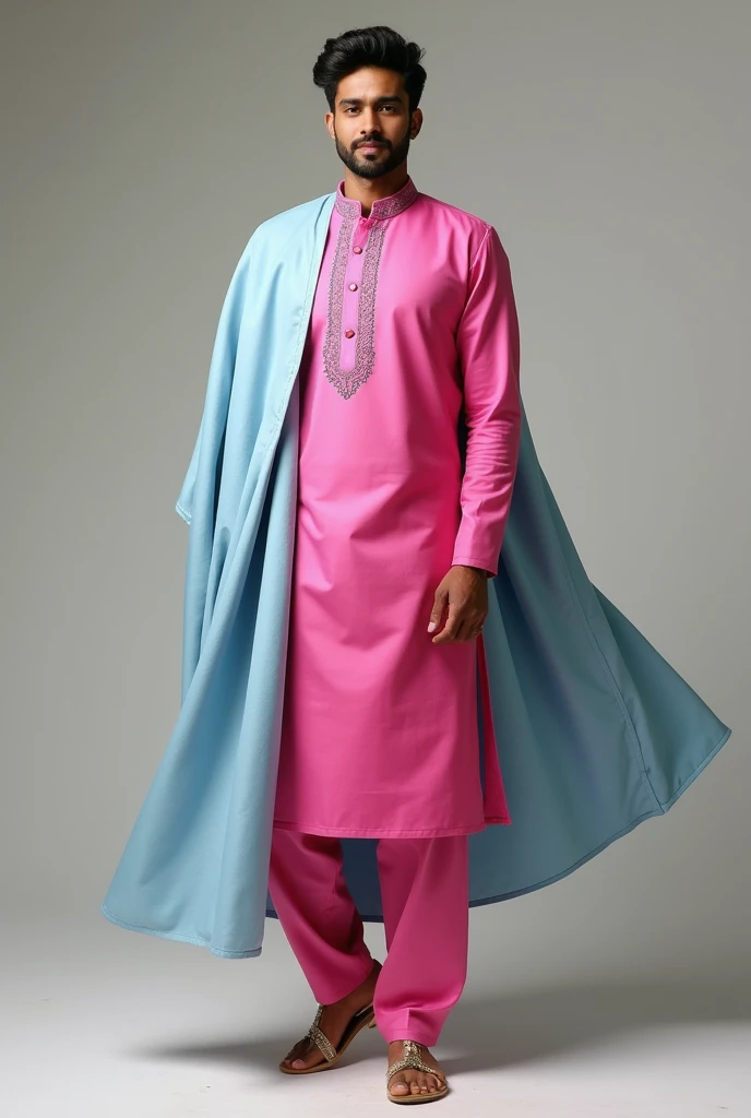 pink kurta with light blue cout man drass